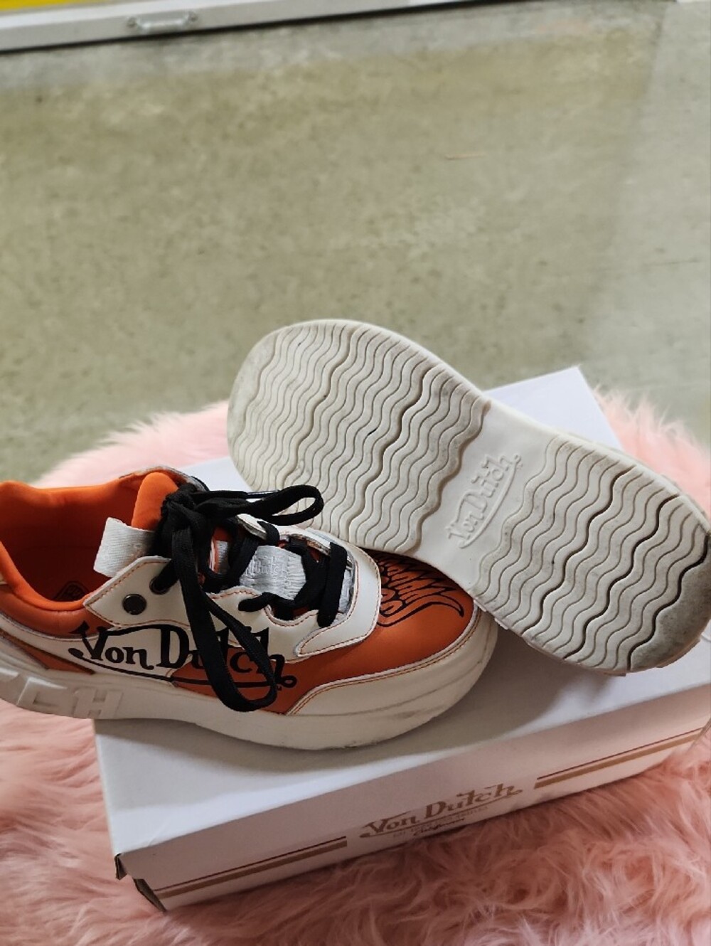 Von Dutch Orange, White & Black Logo Sneakers - Picture 2 of 3